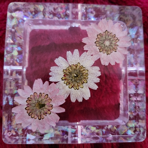 Handcrafted Flowers Candy Dish Ashtray Resin Art Stars Glitter - Picture 10 of 13